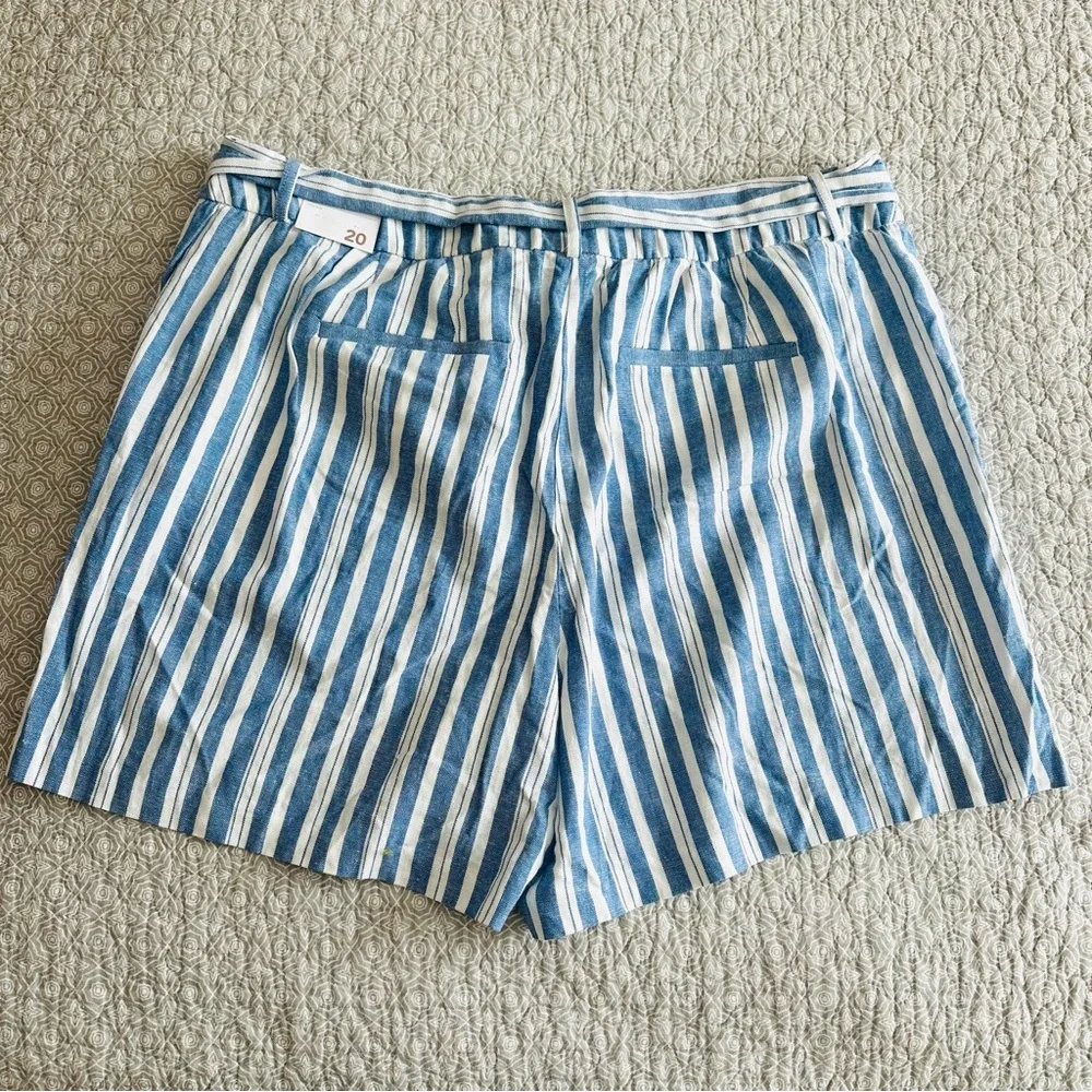 NEW! Lane Bryant Women's Linen Blend Shorts Blue White Striped Size 20